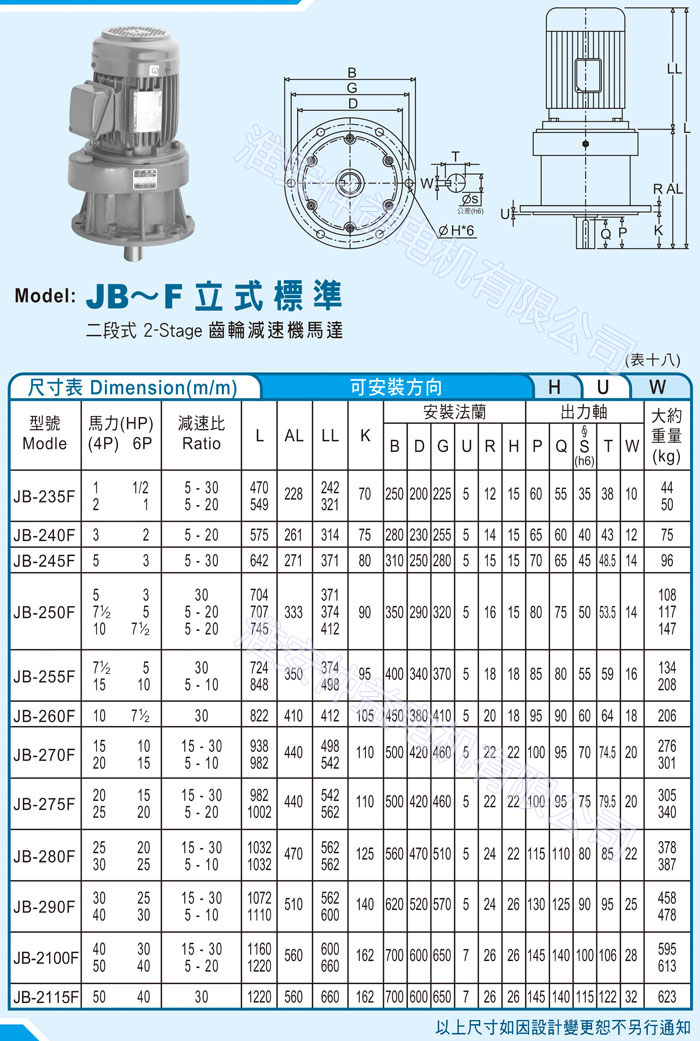台湾减速机-草莓视频黄色软件强力型减速机 JB-F立式标准（二段式2-Stage草莓视频免费看马达）