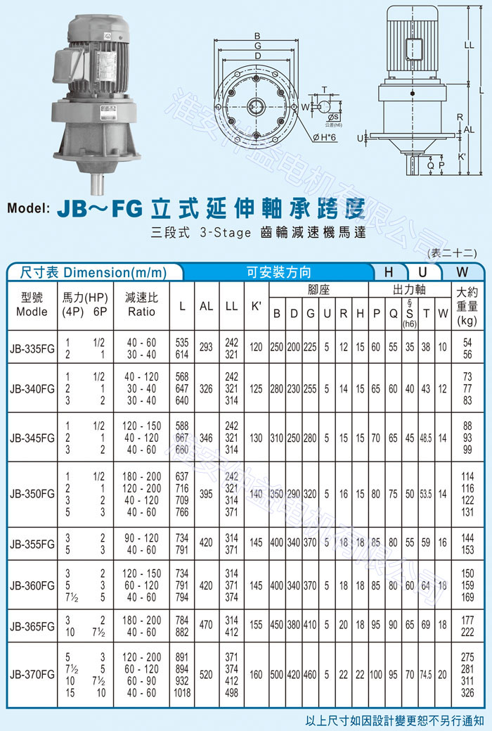 台湾减速机-草莓视频黄色软件强力型减速机 JB-FG立式延伸轴承跨度（三段式3-Stage草莓视频免费看)